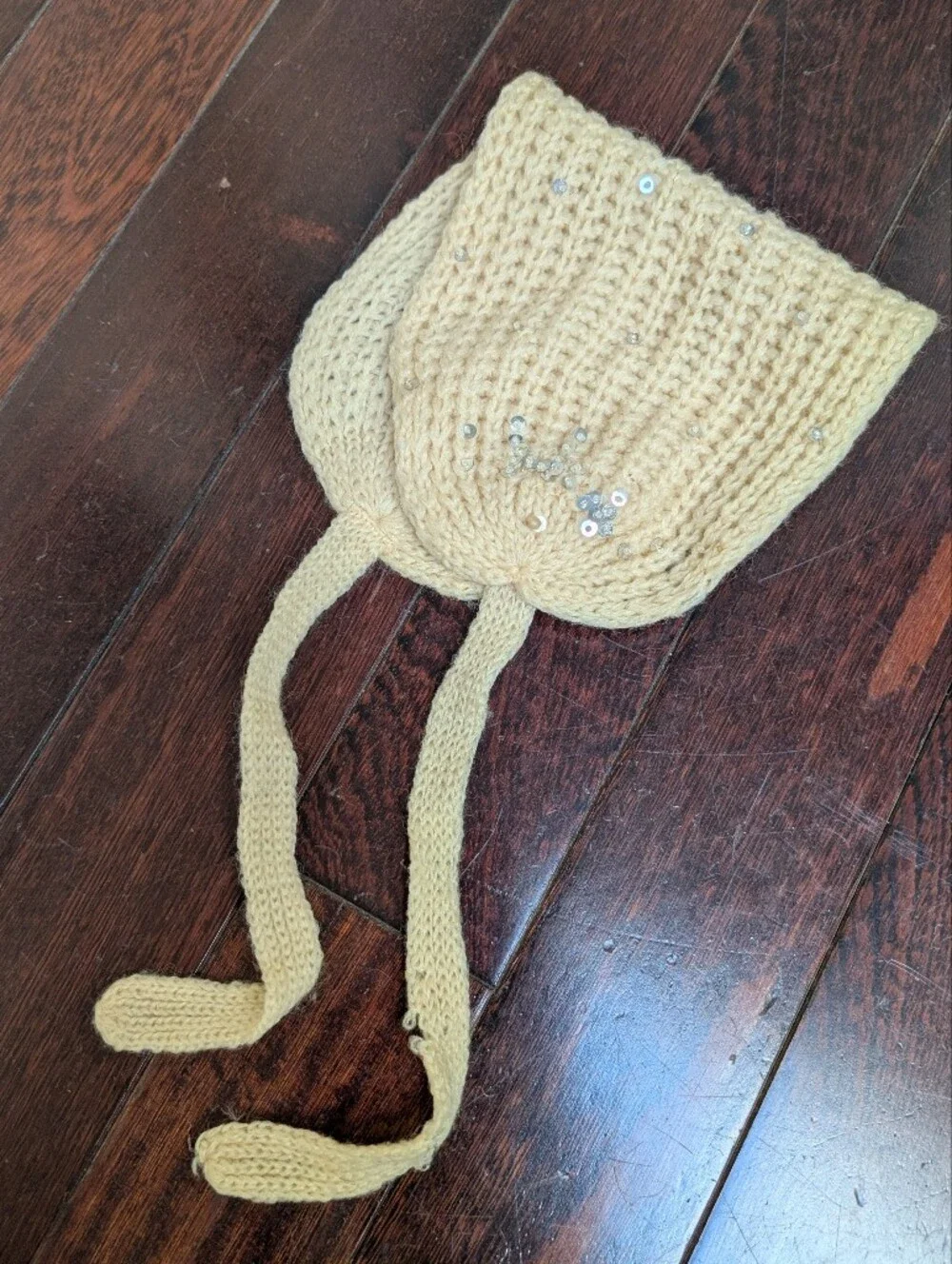Vintage Crochet Knit Tie Head Cover w Sequin's - 1940s-50s WPL 10360 - Picture 6 of 6